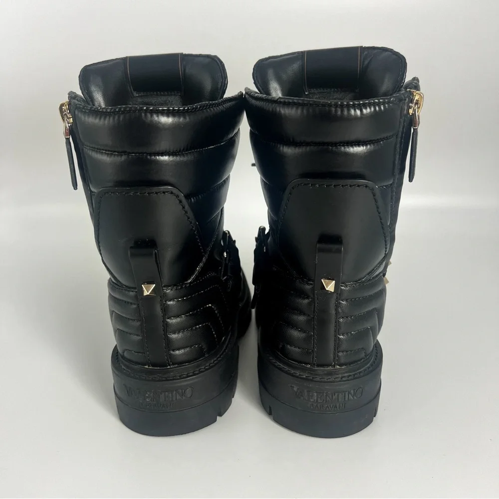 💯 AUTHENTIC VALENTINO GARAVANI CALFSKIN NYLON ROCKSTUD QUILTED WATERPROOF BOOTS - Picture 10 of 14